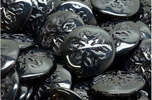 Snowflake Cabochon Beads, Black (23980), Glass, Czech Republic