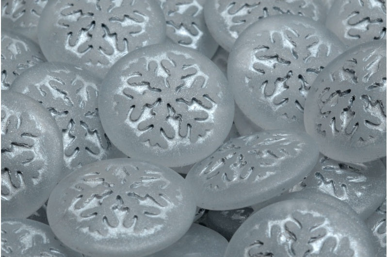 雪花凸圆形珠子，水晶哑光银色内衬 (00030-84100-54301)，玻璃，捷克共和国