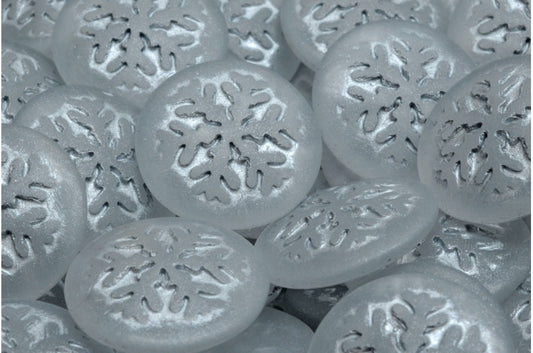 雪花凸圆形珠子，水晶哑光银色内衬 (00030-84100-54301)，玻璃，捷克共和国