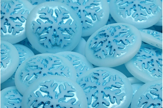 Snowflake Cabochon Beads, White Matte 54323 (02010-84100-54323), Glass, Czech Republic