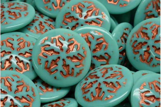 Snowflake Cabochon Beads, Turquoise Copper Lined (63130-54319), Glass, Czech Republic
