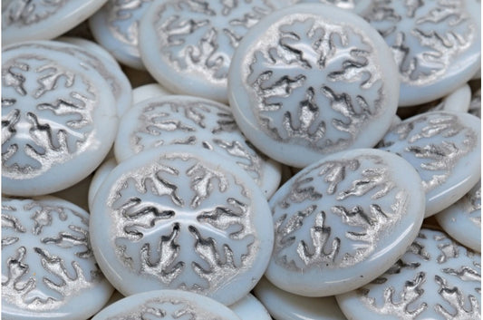 Snowflake Cabochon Beads, White Opal Silver Lined (02020-54301), Glass, Czech Republic