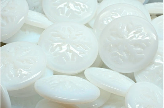 スノーフレークカボションビーズ、ホワイト（02010）、ガラス、チェコ共和国