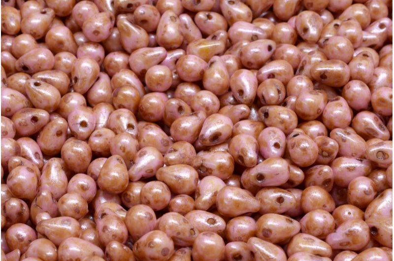 吊珠，白色粉红色米色光泽斑点 (02010-65323)，玻璃，捷克共和国