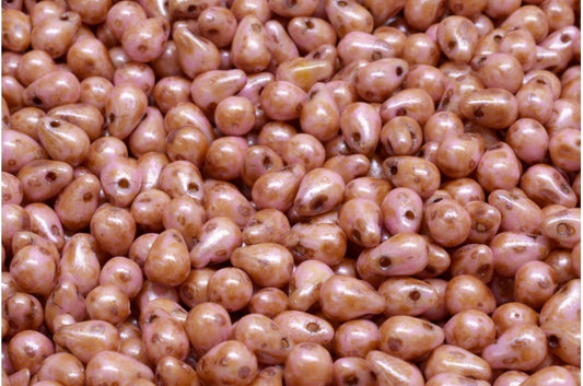 吊珠，白色粉红色米色光泽斑点 (02010-65323)，玻璃，捷克共和国