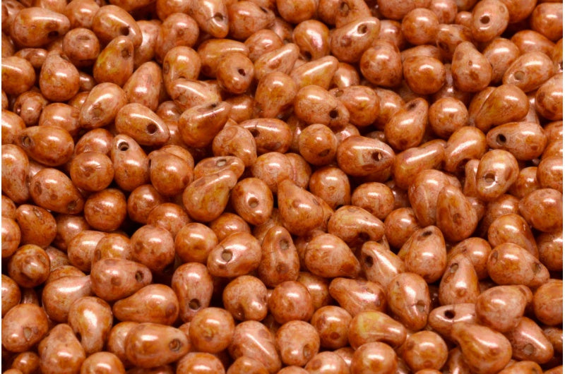 Drop Beads, White Copper Luster Spotted (02010-65324), Glass, Czech Republic