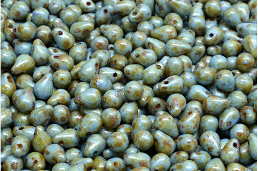 滴珠，白色绿色光泽斑点 (02010-65325)，玻璃，捷克共和国