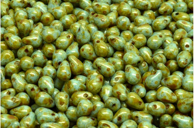 ドロップビーズ、ホワイトブラウンラスタースポット（02010-65326）、ガラス、チェコ共和国