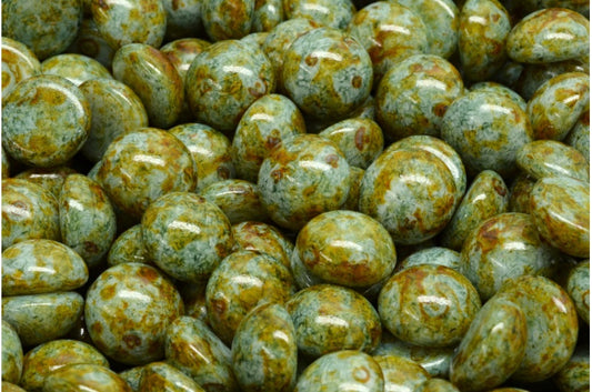 Cabochon Beads, White Brown Luster Spotted (02010-65326), Glass, Czech Republic