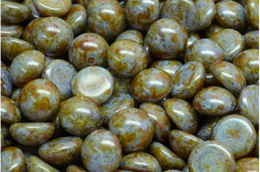 Cabochon Beads, White Purple Brown Luster Spotted (02010-65329), Glass, Czech Republic