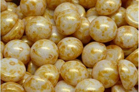 凸圆形珠子，白金光泽斑点 (02010-65322)，玻璃，捷克共和国