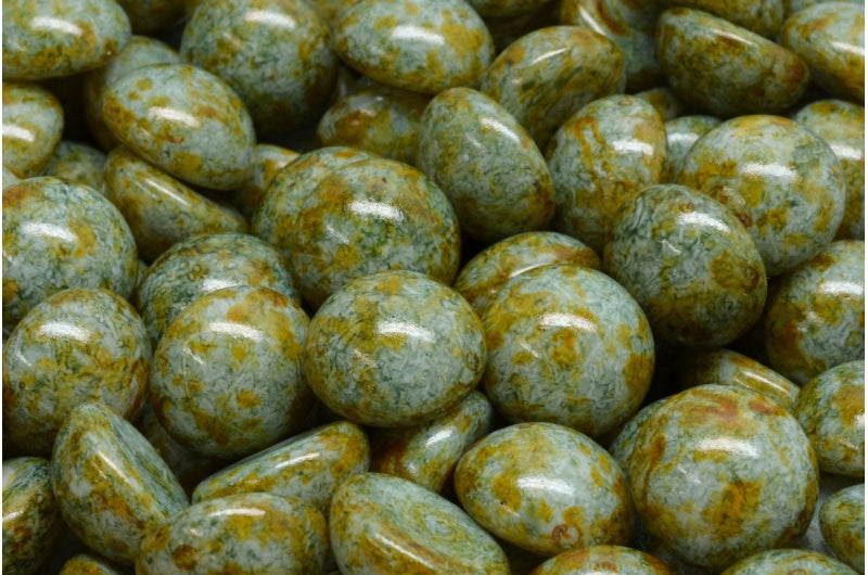 Cabochon 珠子，白色棕色光泽斑点 (02010-65326)，玻璃，捷克共和国