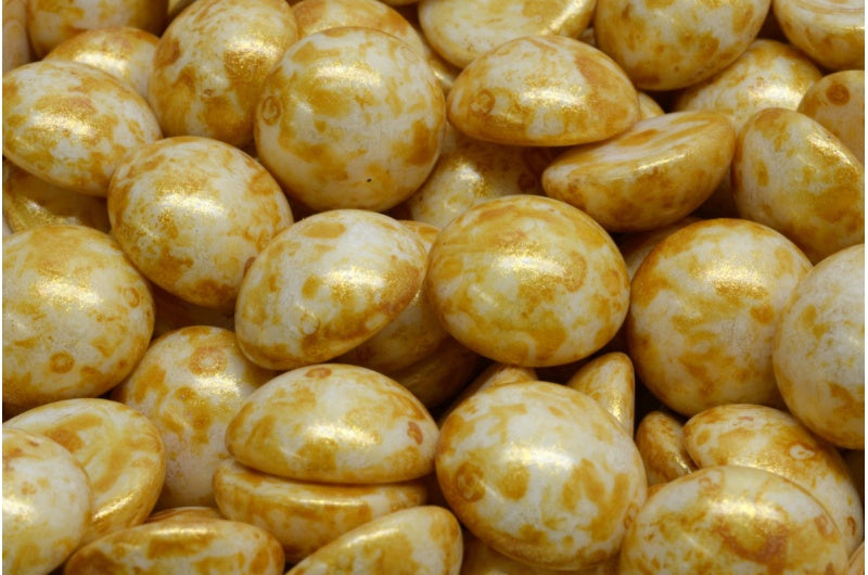 カボションビーズ、ホワイトゴールド光沢スポット（02010-65322）、ガラス、チェコ共和国