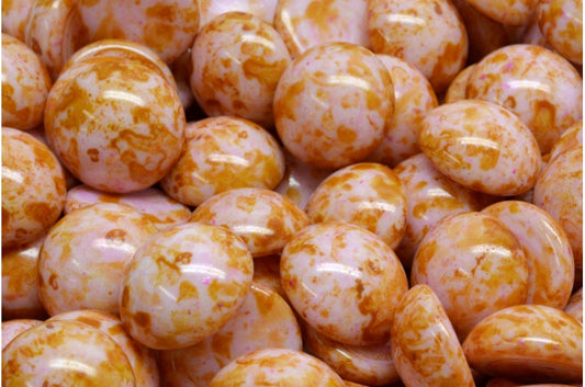 Cabochon Beads, White Pink Beige Luster Spotted (02010-65323), Glass, Czech Republic