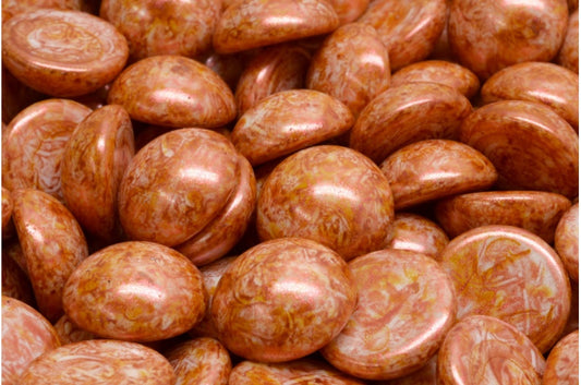 Cabochon Beads, White Copper Luster Spotted (02010-65324), Glass, Czech Republic