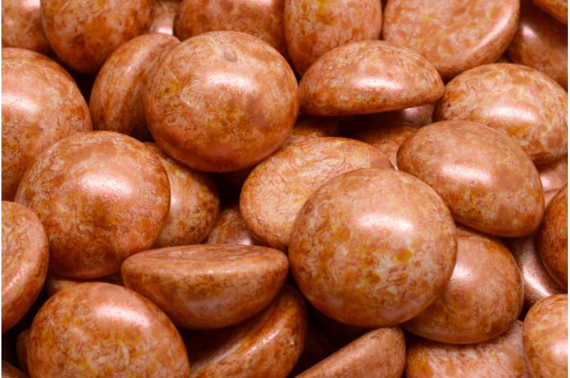 Cabochon Beads, White Copper Luster Spotted (02010-65324), Glass, Czech Republic