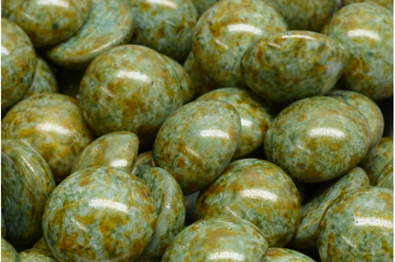 Cabochon 珠子，白色棕色光泽斑点 (02010-65326)，玻璃，捷克共和国