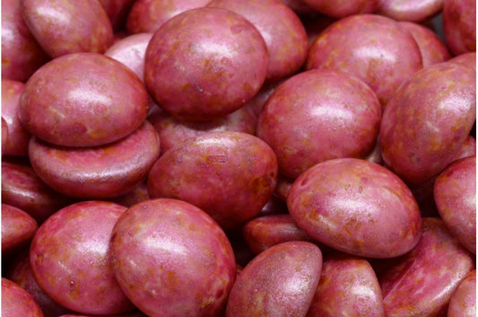 凸圆形珠子，白玫瑰光泽斑点 (02010-65327)，玻璃，捷克共和国