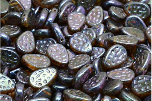 Flat Dotty Teardrop Beads, Crystal Matte Purple Brown Luster Spotted (00030-84100-65329), Glass, Czech Republic