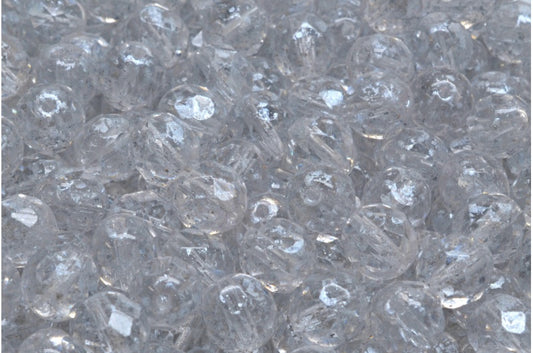 ファセット加工ラウンドビーズ、クリスタルシルバースプラッシュ（00030-94400）、ボヘミアクリスタルガラス、チェコ共和国