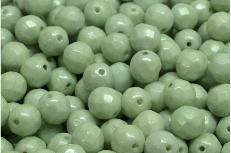 Fire Polish Faceted Round Beads 2mm, Chalk White Luster Green Full Coated (03000-14457), Glass, Czech Republic