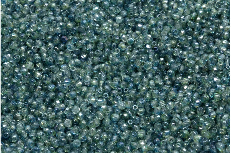 Fire Polished Faceted Beads Round, Crystal Combined Luster Blue Green (00030-91007), Bohemia Crystal Glass, Czech Republic