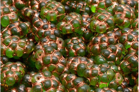 Grape Beads, Transparent Green Copper Lined (50410-54319), Glass, Czech Republic