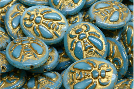 ビービーズ、オパールアクアゴールドライン（61300-54302）、ガラス、チェコ共和国