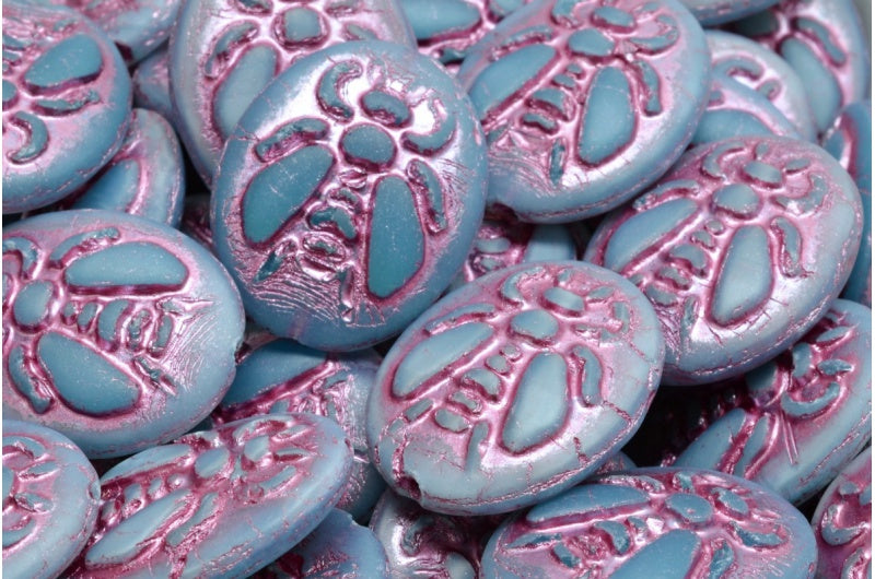 Bee Beads, Opal Aqua Matte Pink Lined (61300-84100-54321), Glass, Czech Republic
