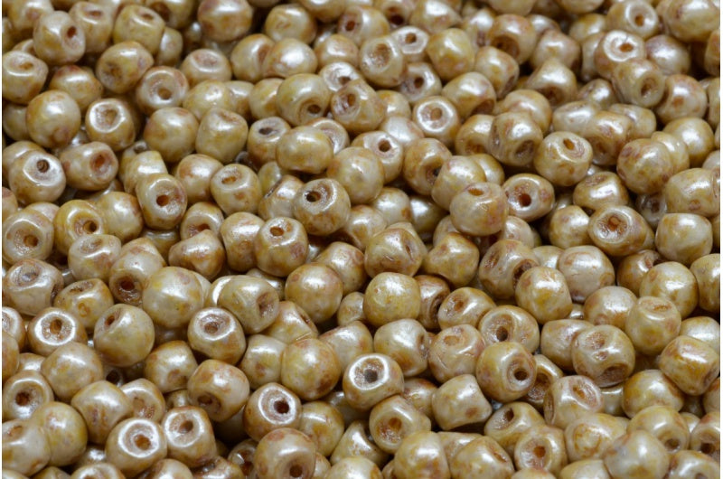 Mushroom Button Beads, White Cream Luster Spotted (02010-65321), Glass, Czech Republic