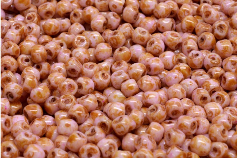 Mushroom Button Beads, White Pink Beige Luster Spotted (02010-65323), Glass, Czech Republic