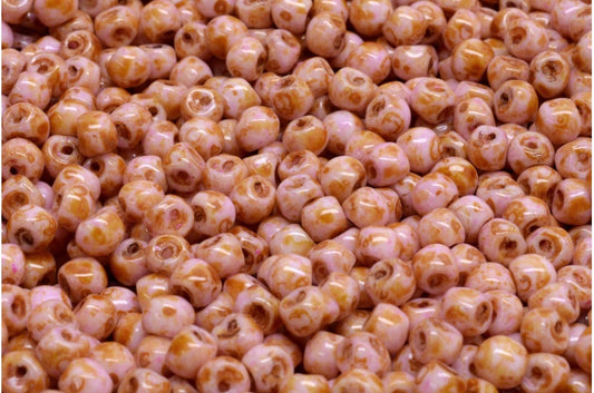 Mushroom Button Beads, White Pink Beige Luster Spotted (02010-65323), Glass, Czech Republic