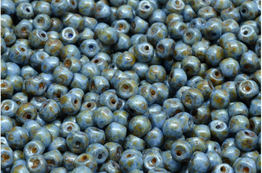 Mushroom Button Beads, White Green Luster Spotted (02010-65325), Glass, Czech Republic