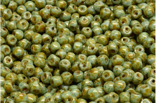 Mushroom Button Beads, White Brown Luster Spotted (02010-65326), Glass, Czech Republic