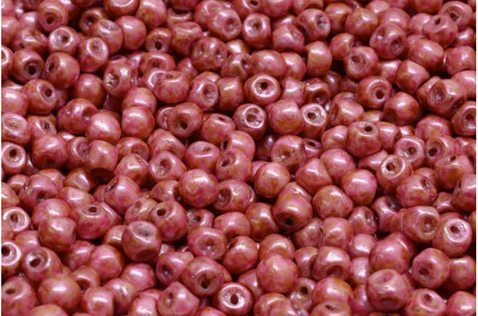 Mushroom Button Beads, White Rose Luster Spotted (02010-65327), Glass, Czech Republic