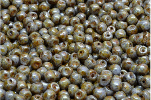 Mushroom Button Beads, White Purple Brown Luster Spotted (02010-65329), Glass, Czech Republic