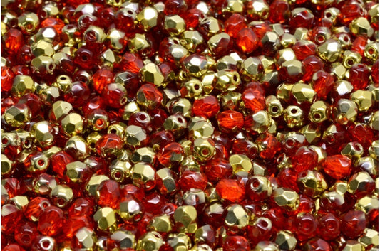 Fire Polished Faceted Beads Round, Transparent Red Gold (90060-26441), Bohemia Crystal Glass, Czech Republic