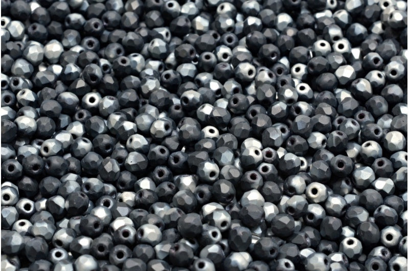 ファセット加工ラウンドビーズ、ブラックマットクロム（23980-84100-27401）、ボヘミアクリスタルガラス、チェコ共和国