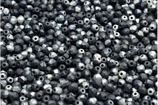 ファセット加工ラウンドビーズ、ブラックマットクロム（23980-84100-27401）、ボヘミアクリスタルガラス、チェコ共和国