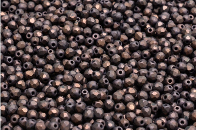 ファセット加工ラウンドビーズ、ブラックマットパープル（23980-84100-15726）、ボヘミアクリスタルガラス、チェコ共和国