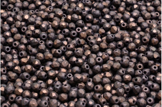 ファセット加工ラウンドビーズ、ブラックマットパープル（23980-84100-15726）、ボヘミアクリスタルガラス、チェコ共和国