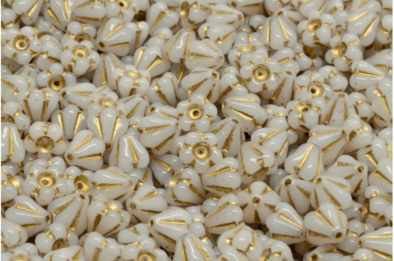 Bell Flower Beads, White Gold Lined (02010-54302), Glass, Czech Republic