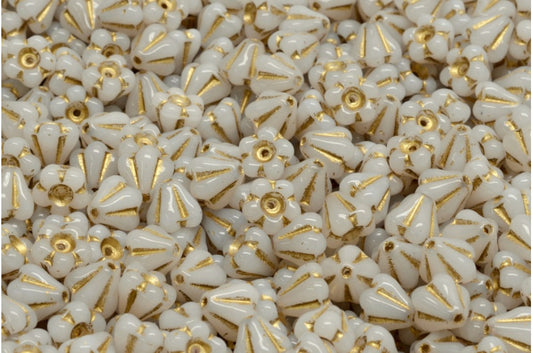 Bell Flower Beads, White Gold Lined (02010-54302), Glass, Czech Republic