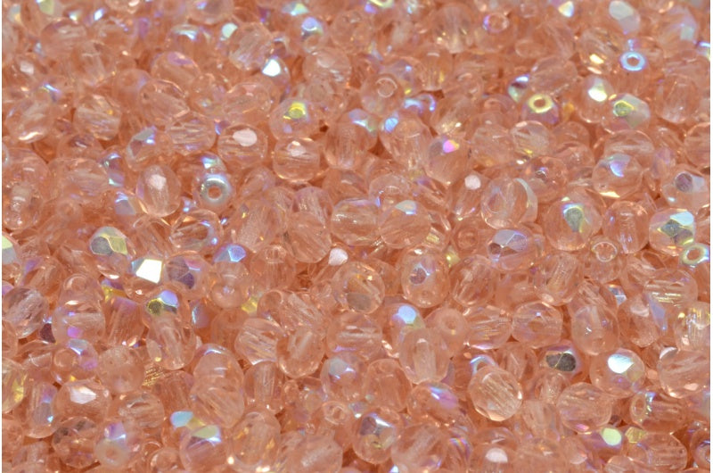 Fire Polished Faceted Beads Round, Transparent Pink Ab (70120-28701), Bohemia Crystal Glass, Czech Republic