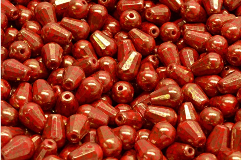 Fire Polish Faceted Teardrop Beads, Red Terracotta Violet (93190-15496), Glass, Czech Republic