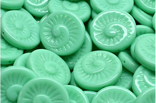 Fossil Shell Beads, Opaque Green (53110), Glass, Czech Republic