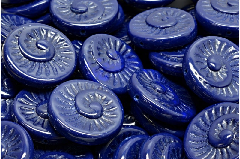 Fossil Shell Beads, Opaque Blue (33400), Glass, Czech Republic