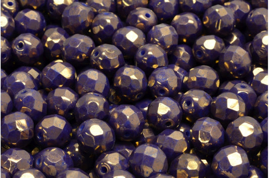 ファセット加工ビーズ ラウンド型 不透明ブルー光沢バイオレットフルコーティング (33040-14496) ボヘミアクリスタルガラス チェコ共和国