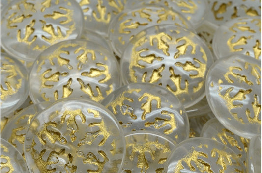 Snowflake Cabochon Beads, Crystal Gold Lined (00030-54302), Glass, Czech Republic