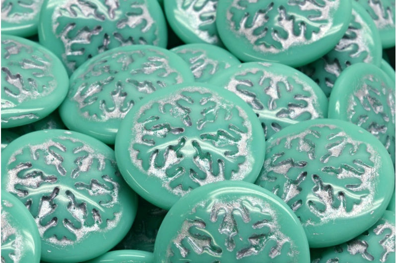 Snowflake Cabochon Beads, Turquoise Silver Lined (63130-54301), Glass, Czech Republic